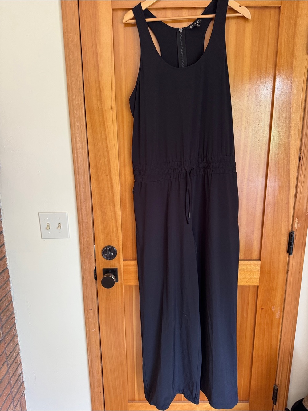 Athleta Black Sleeveless Jumpsuit with Drawstring Elastic Waist
